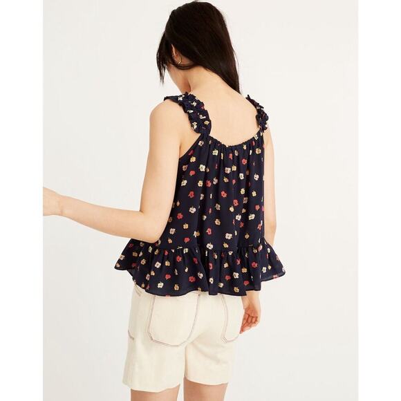 Madewell Silk Ruffle-Strap Cami Top in Confetti Floral Size 10 Navy Blue Floral - Picture 4 of 9